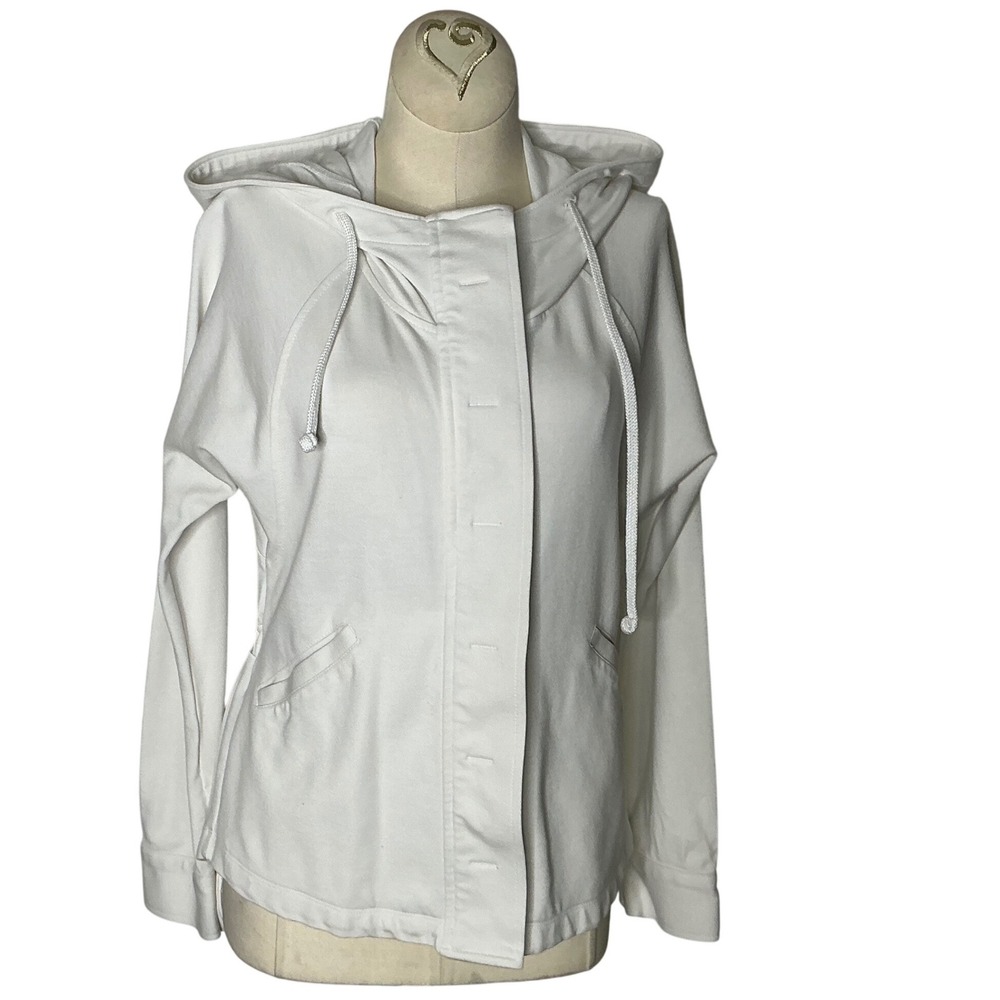 Cabi White Hooded Jacket Minimalist Zip Front Lightweight Stretch XS Capsule